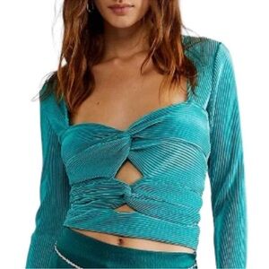 FREE PEOPLE LEAH TWIST FRONT TOP XL TEAL